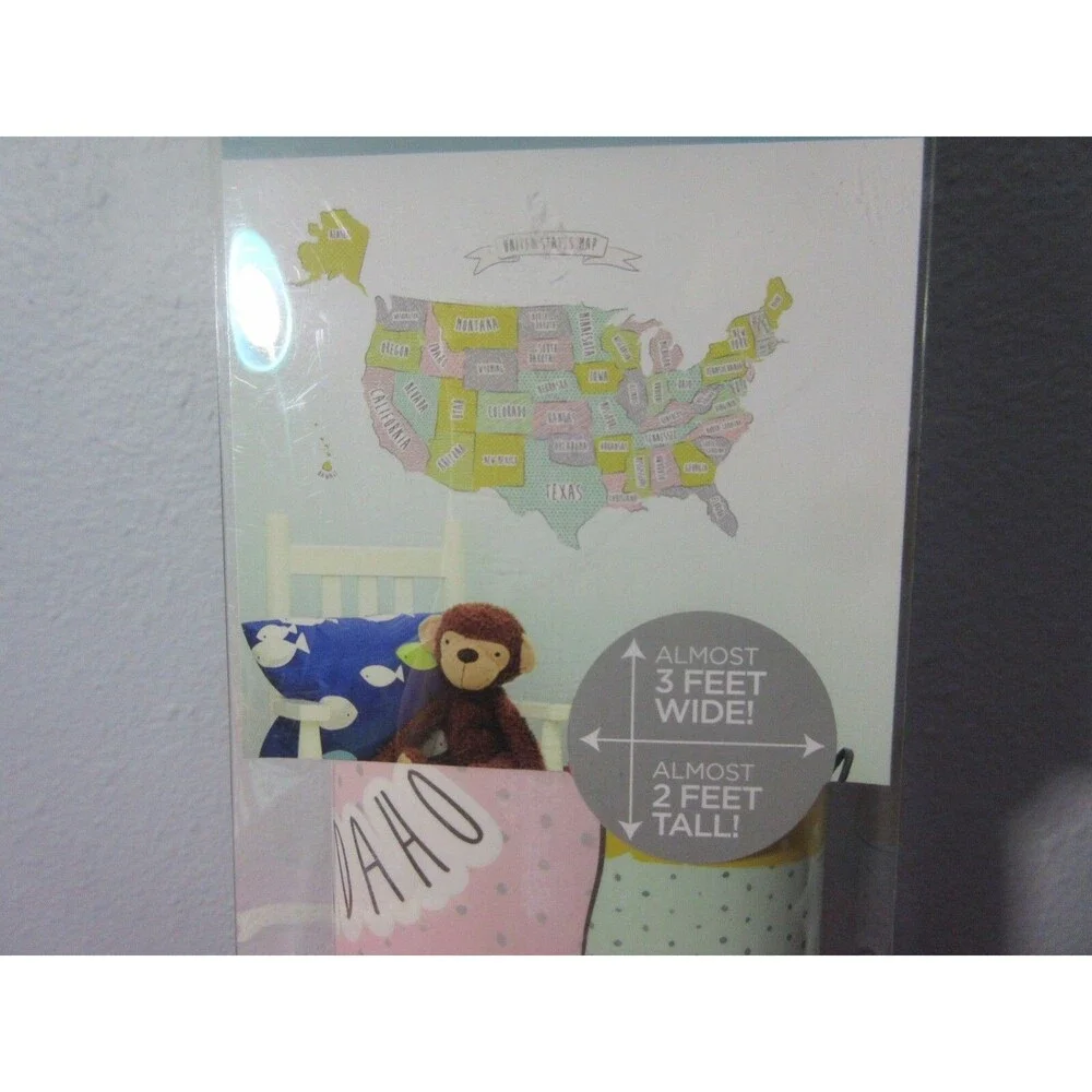 United States USA Map Wall Decor Self Adhesive 3' Home School Office New